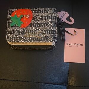 Juicy Couture Black and Silver Wallet with Strawberry Accent